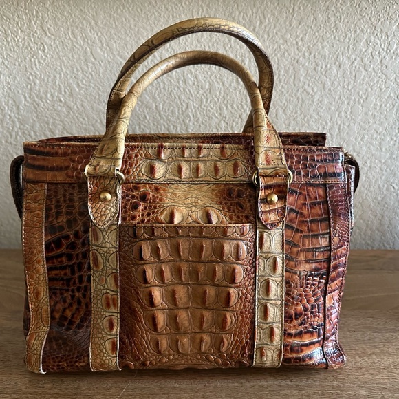 Brahim brown Melbourne signature croc-embossed leather satchel. Genuine leather. - Picture 2 of 11
